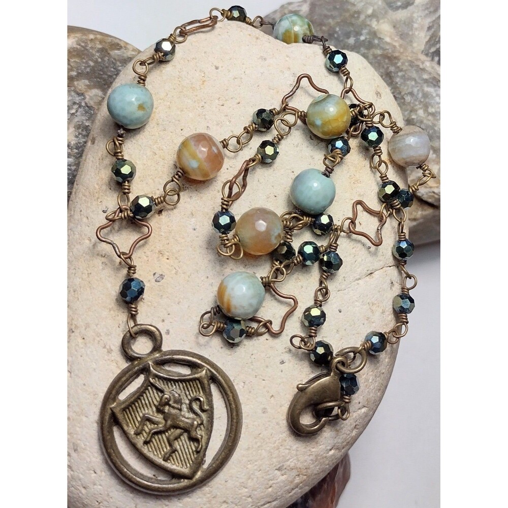Agate Stone Vintage Unicorn Medallion Pendant Gemstone Chain Necklace Unique